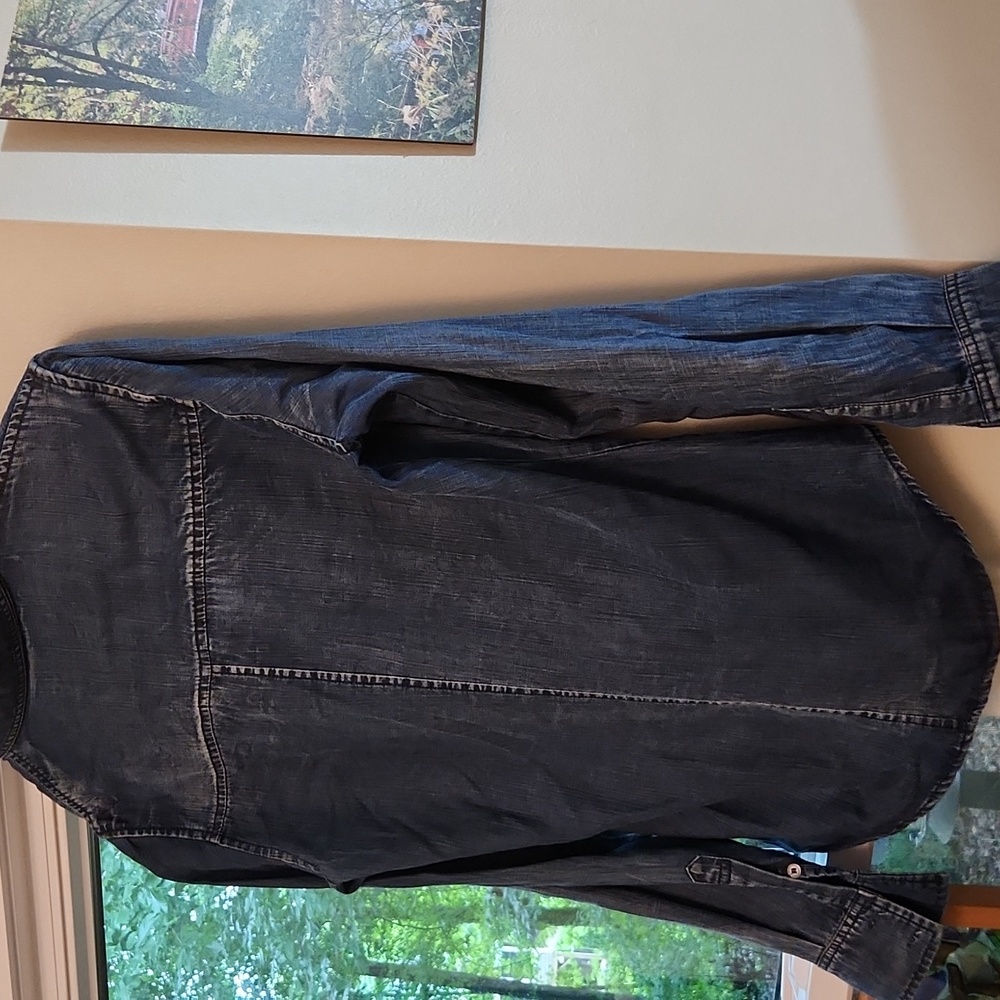 Peruvian Connection Tencel  Distressed Look Denim Shirt Women's Small - Picture 3 of 3